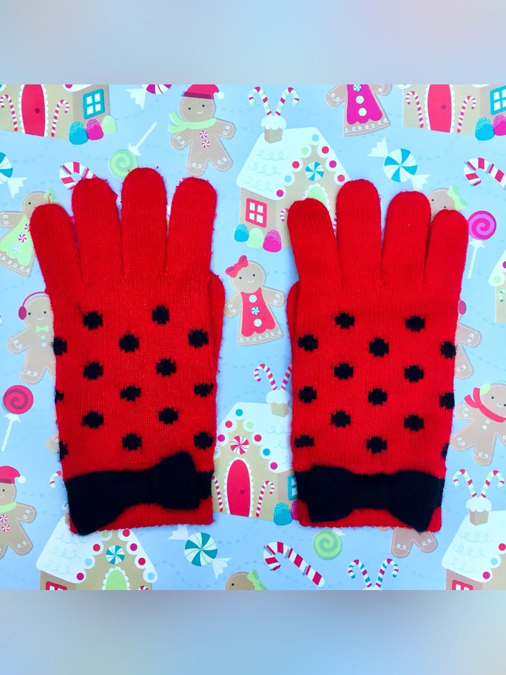 Disney ❉ Minnie Mouse Inspired Red & Black Bow Polka Dot Gloves